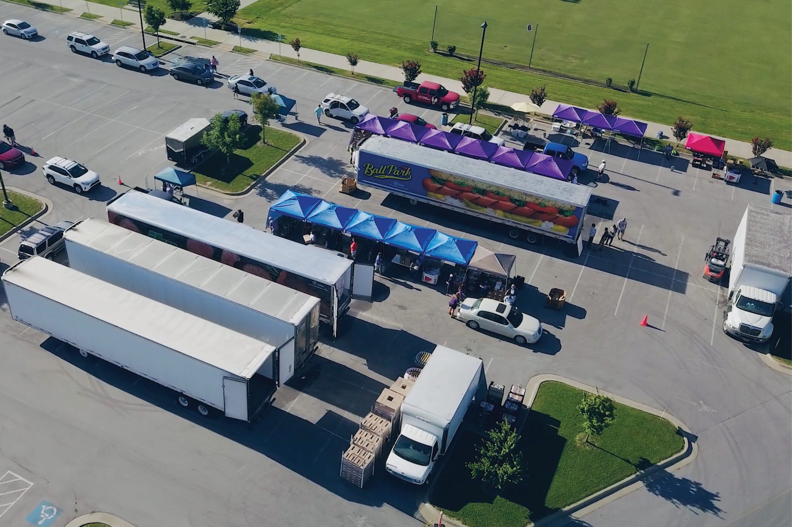 An overhead photo of our CSR team working during a donation drive.